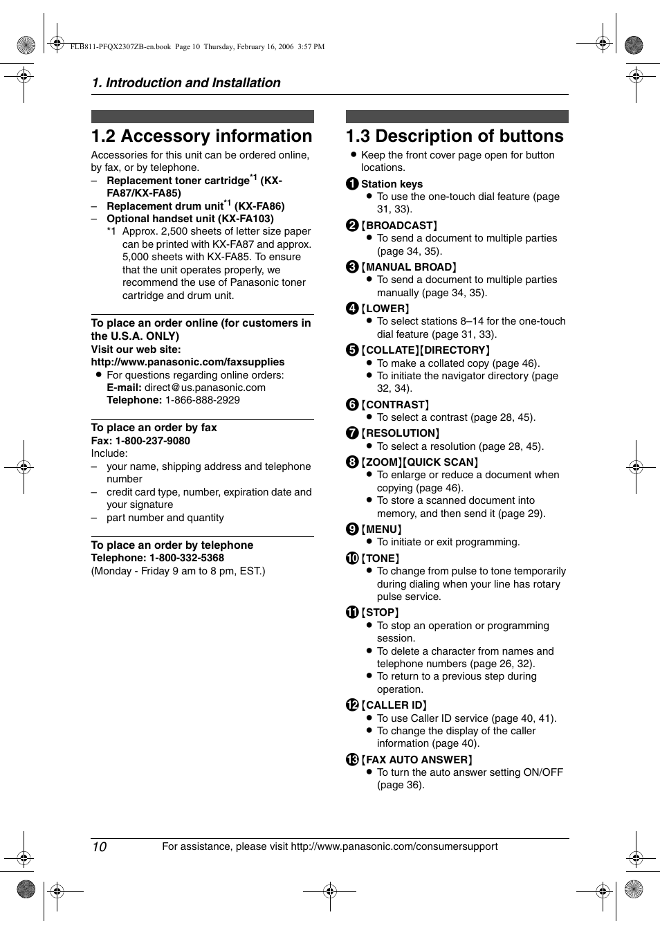2 accessory information, Finding the controls, 3 description of buttons | Accessory information, Description of buttons, 2 accessory information, 3 description of buttons | Panasonic KX-FLB811 User Manual | Page 12 / 106