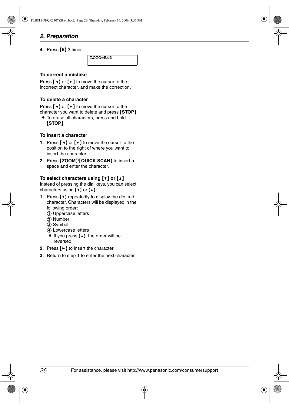 Preparation 26 | Panasonic KX-FLB811 User Manual | Page 28 / 106