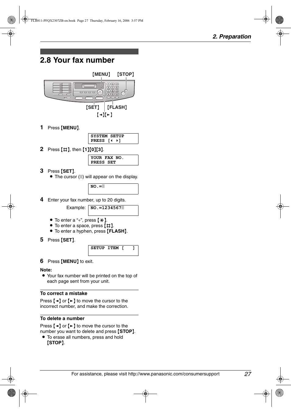 8 your fax number, Your fax number, 8 your fax number | Panasonic KX-FLB811 User Manual | Page 29 / 106