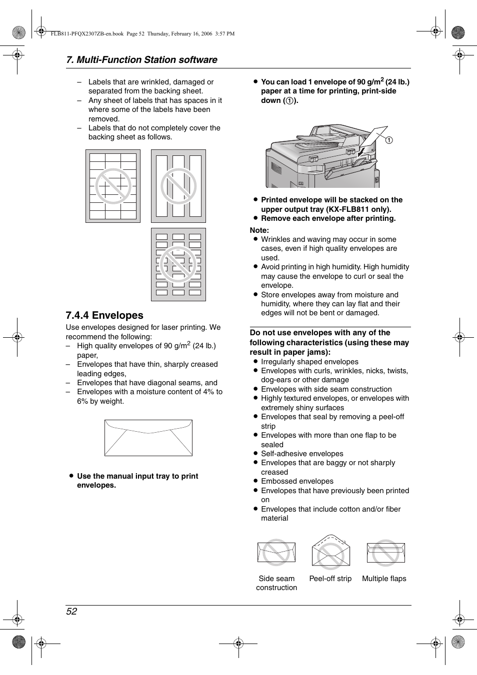 4 envelopes, Multi-function station software 52 | Panasonic KX-FLB811 User Manual | Page 54 / 106