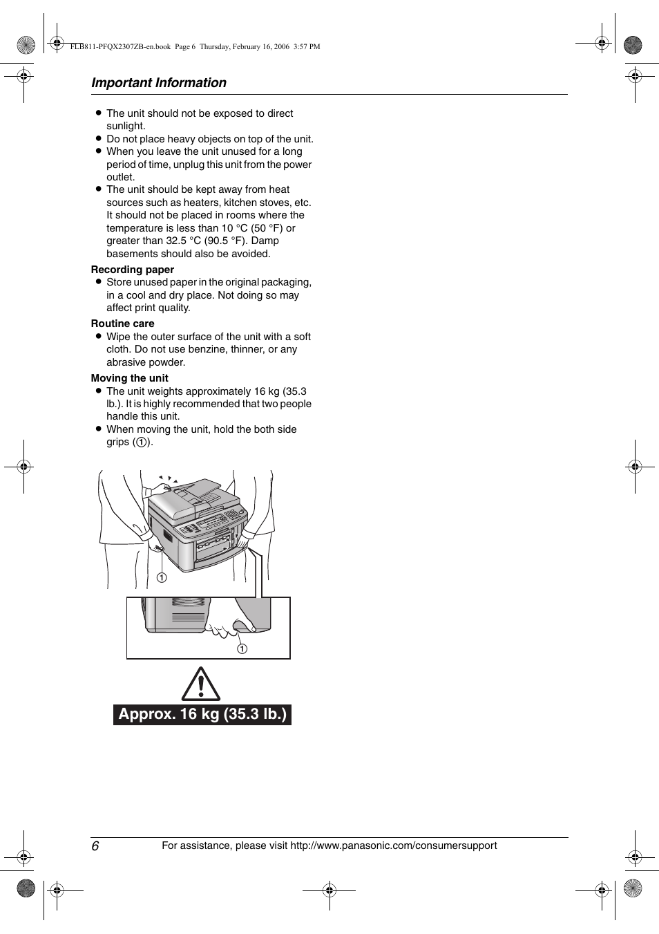 Important information 6 | Panasonic KX-FLB811 User Manual | Page 8 / 106