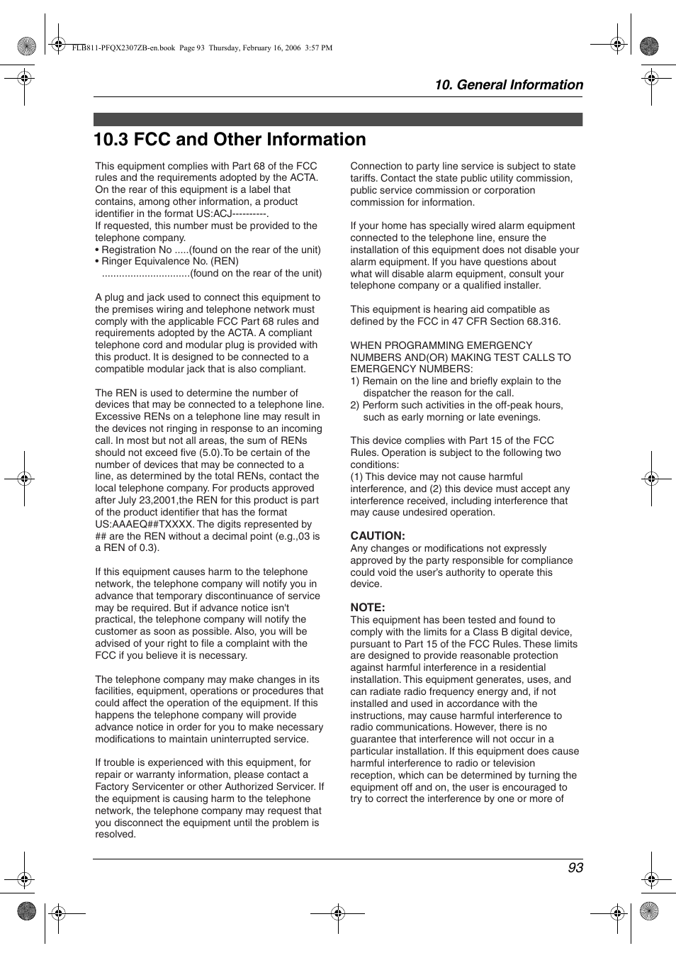 3 fcc and other information, 3 fcc and other information, General information 93 | Panasonic KX-FLB811 User Manual | Page 95 / 106