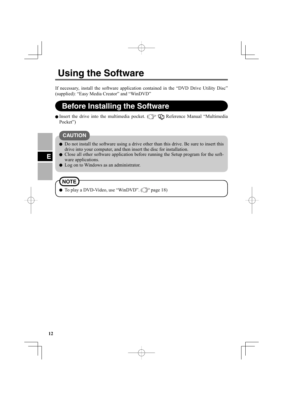 Using the software, Before installing the software | Panasonic CF-VDR302U User Manual | Page 12 / 88