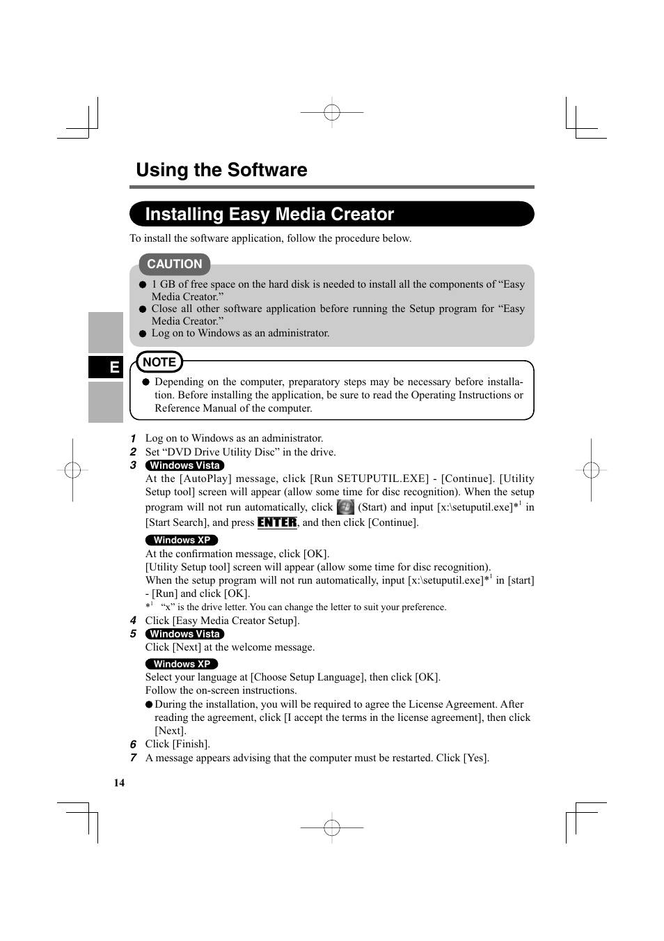 Using the software, Installing easy media creator | Panasonic CF-VDR302U User Manual | Page 14 / 88