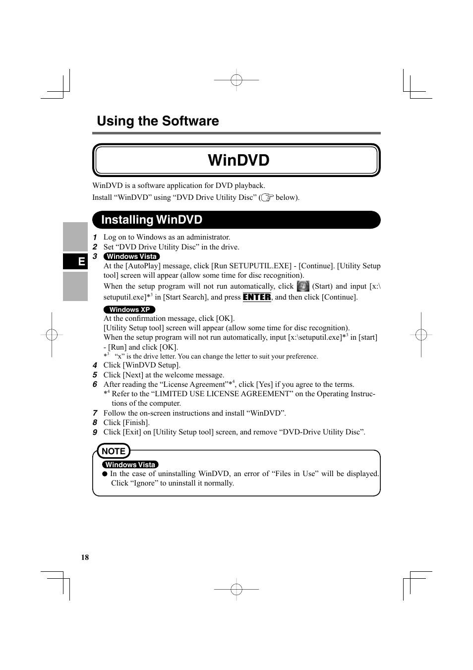 Windvd, Using the software, Installing windvd | Panasonic CF-VDR302U User Manual | Page 18 / 88