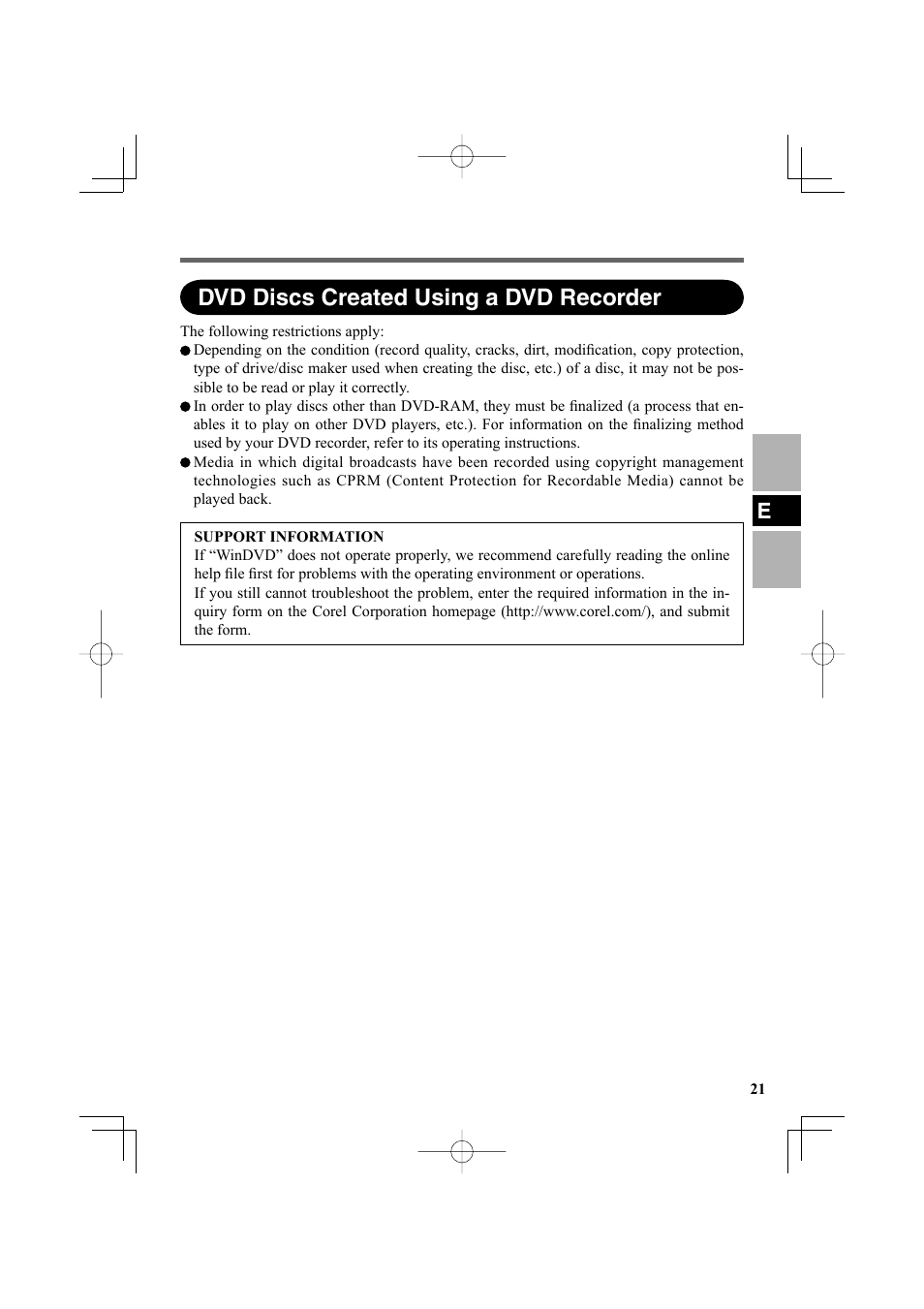 Dvd discs created using a dvd recorder | Panasonic CF-VDR302U User Manual | Page 21 / 88