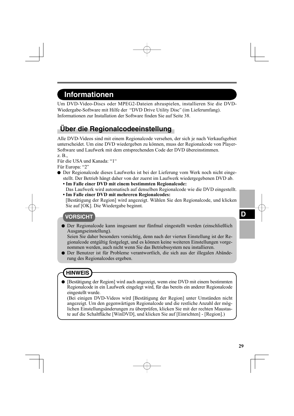 Informationen, Über die regionalcodeeinstellung | Panasonic CF-VDR302U User Manual | Page 29 / 88