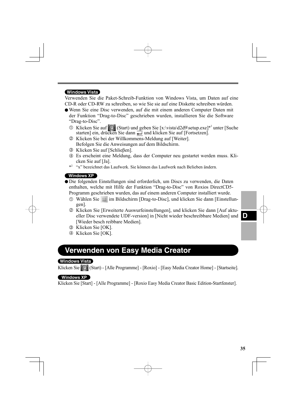 Verwenden von easy media creator | Panasonic CF-VDR302U User Manual | Page 35 / 88