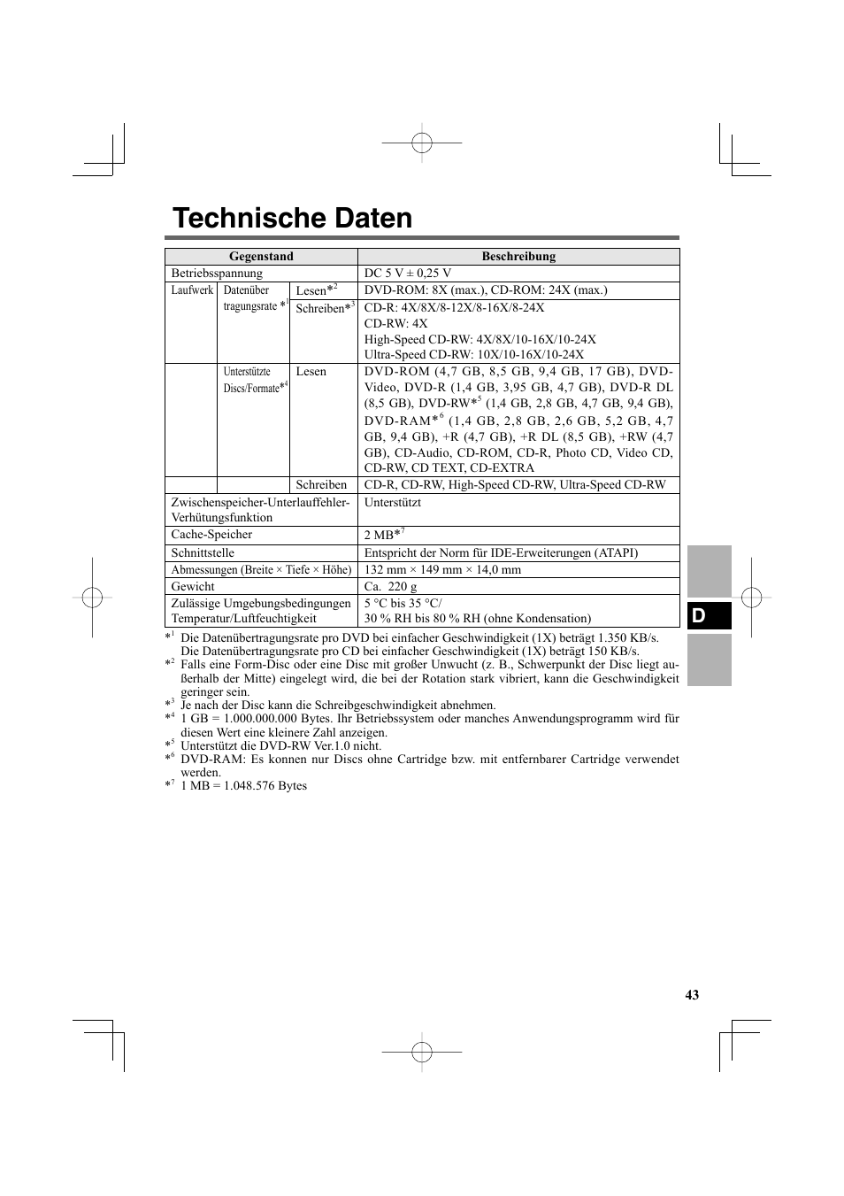 Technische daten | Panasonic CF-VDR302U User Manual | Page 43 / 88