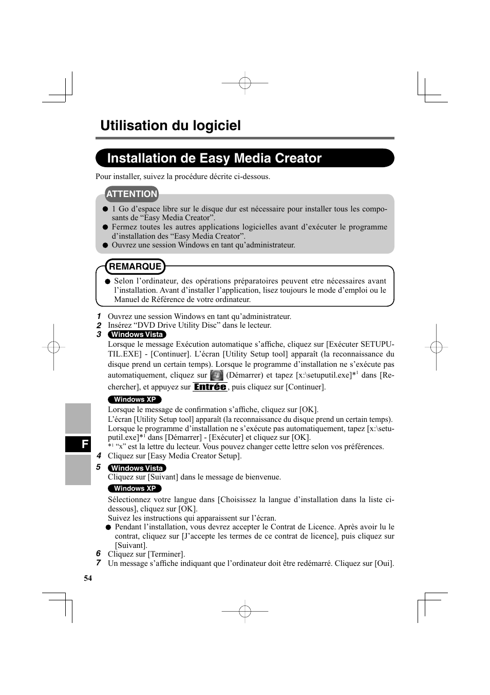 Utilisation du logiciel, Installation de easy media creator | Panasonic CF-VDR302U User Manual | Page 54 / 88