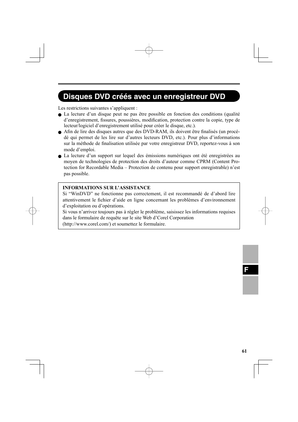 Disques dvd créés avec un enregistreur dvd | Panasonic CF-VDR302U User Manual | Page 61 / 88