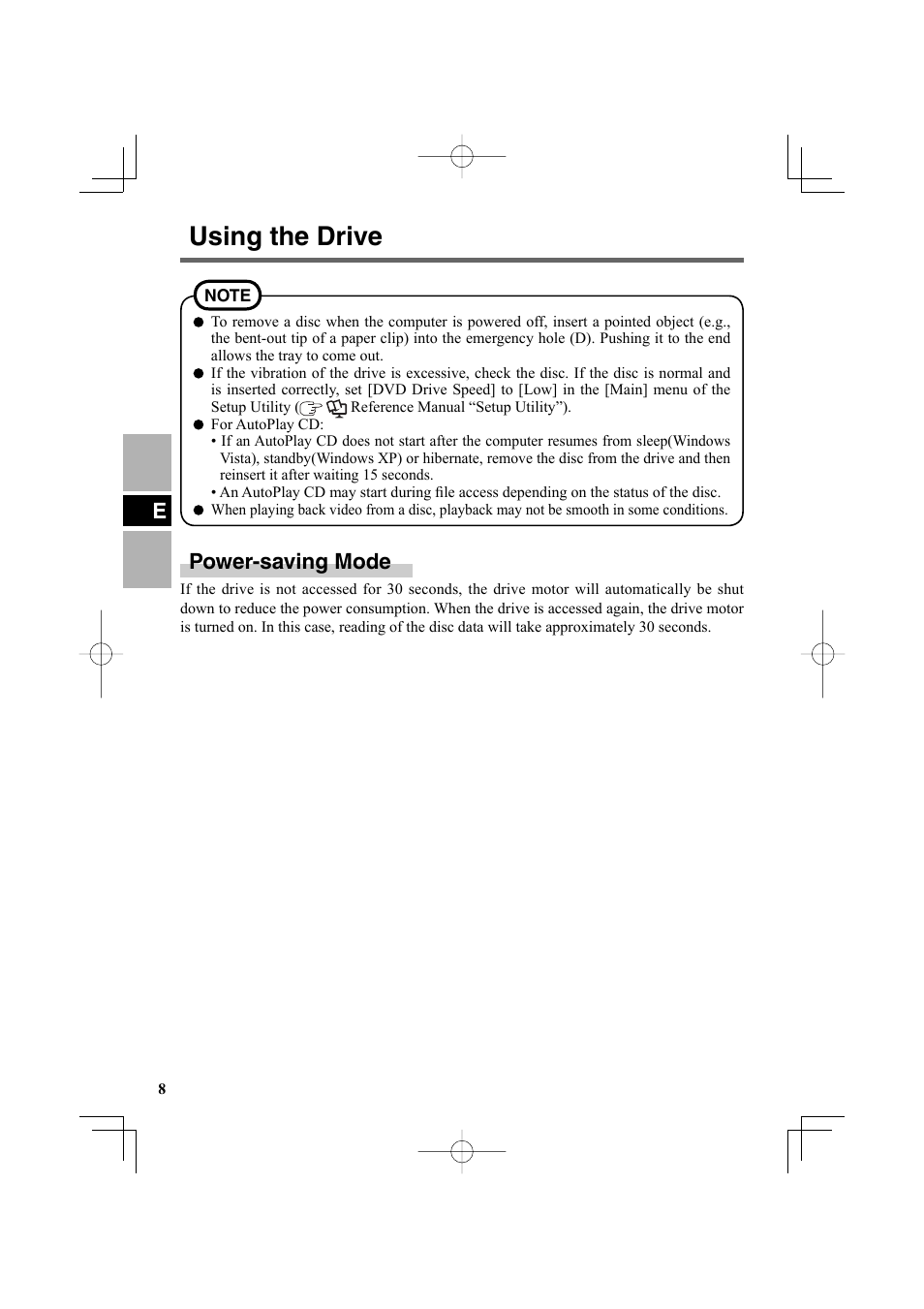Using the drive, Power-saving mode | Panasonic CF-VDR302U User Manual | Page 8 / 88