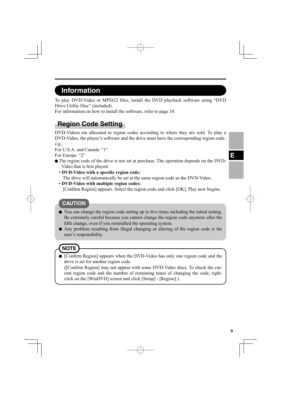 Information, Region code setting | Panasonic CF-VDR302U User Manual | Page 9 / 88