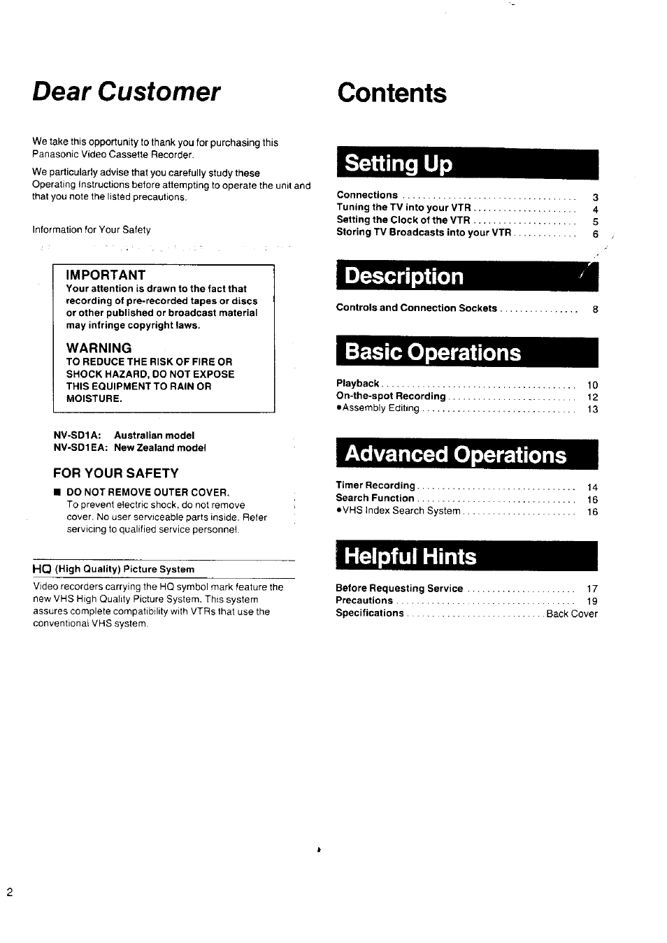 Panasonic NV-SD1 Series User Manual | Page 2 / 20
