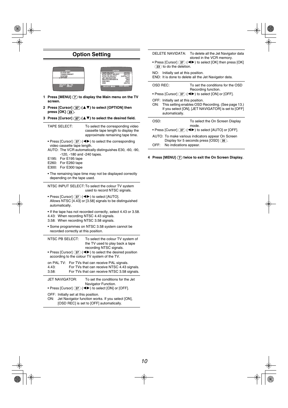10 option setting | Panasonic NV-MV40GL User Manual | Page 10 / 24