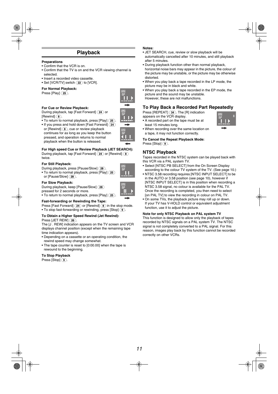 11 playback, Ntsc playback | Panasonic NV-MV40GL User Manual | Page 11 / 24