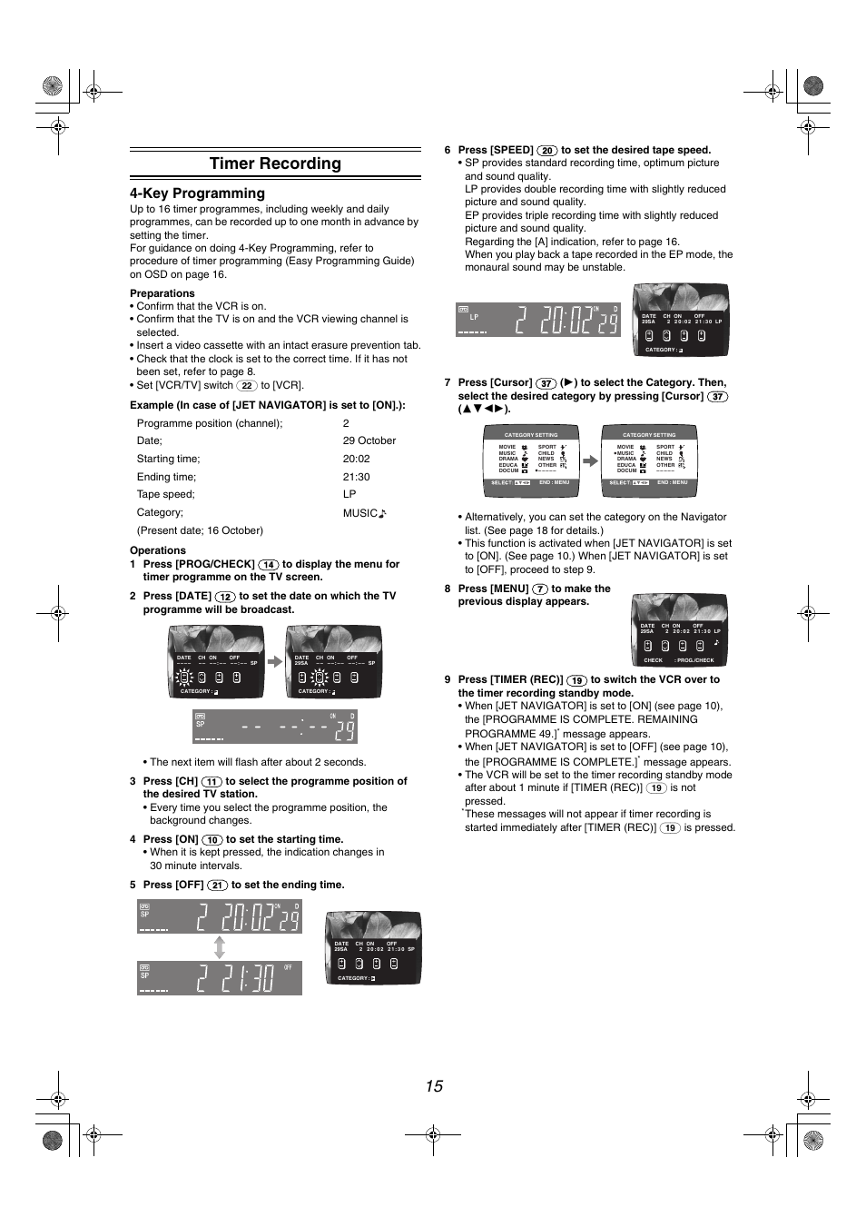 15 timer recording, Key programming | Panasonic NV-MV40GL User Manual | Page 15 / 24