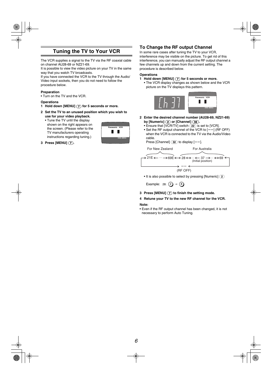 6tuning the tv to your vcr | Panasonic NV-MV40GL User Manual | Page 6 / 24