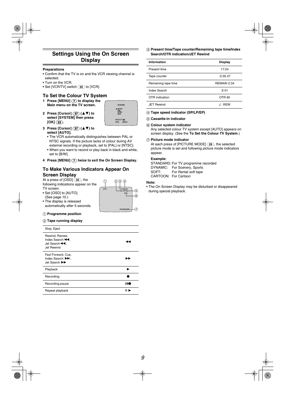 9settings using the on screen display | Panasonic NV-MV40GL User Manual | Page 9 / 24
