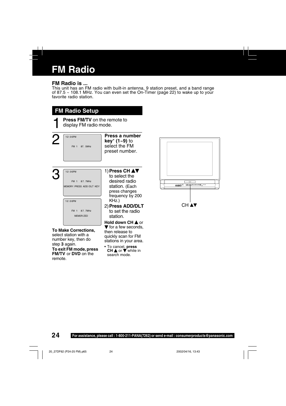 Fm radio | Panasonic PV 27DF62 User Manual | Page 24 / 64