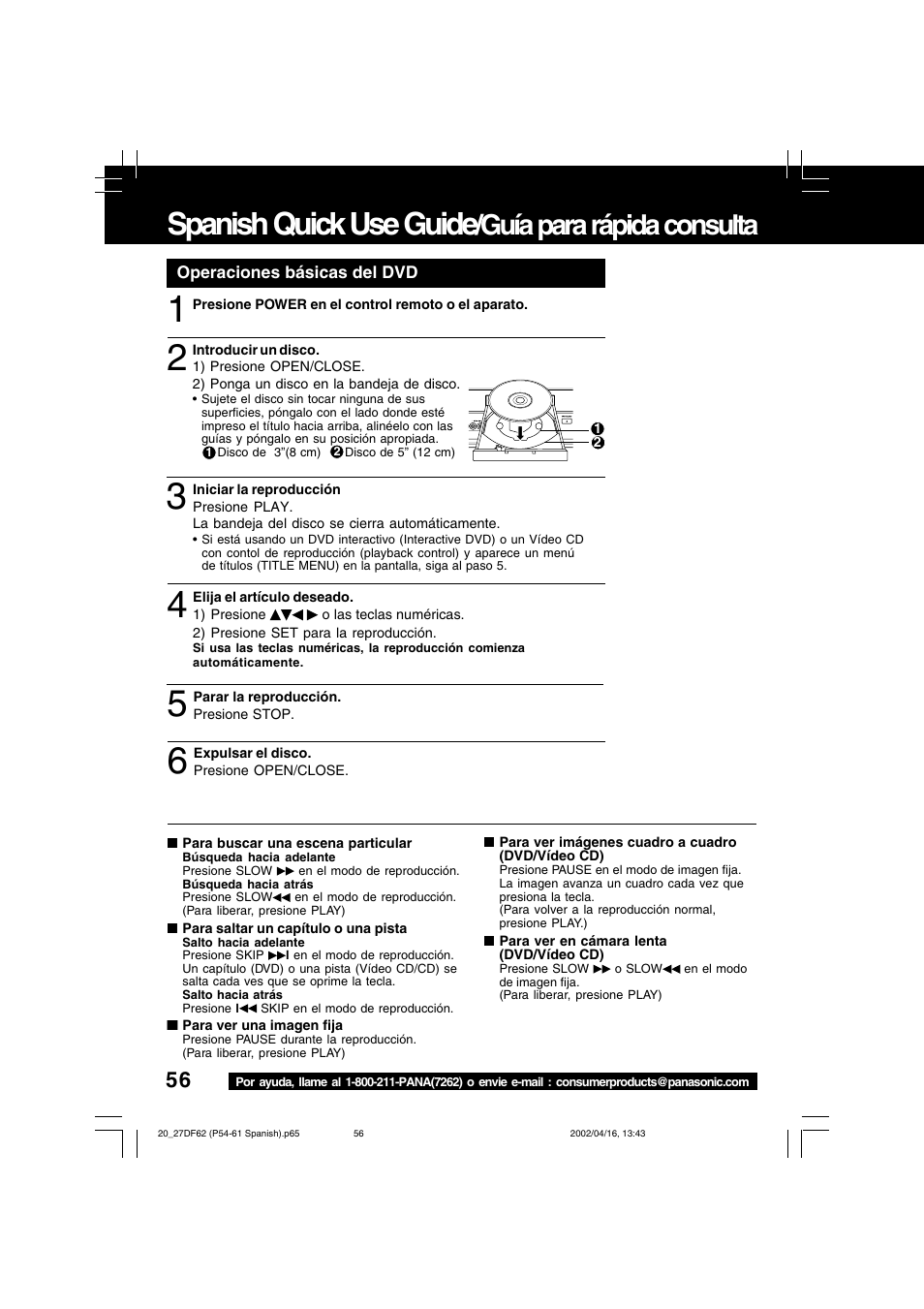 Spanish quick use guide, Guía para rápida consulta | Panasonic PV 27DF62 User Manual | Page 56 / 64