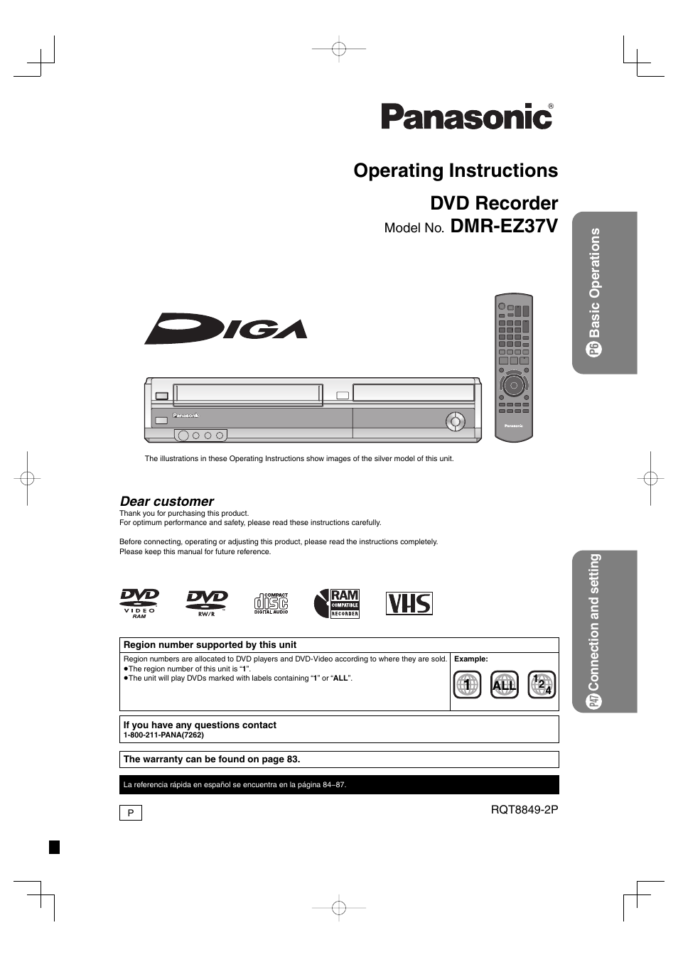 Panasonic DMR-EZ37V User Manual | 88 pages