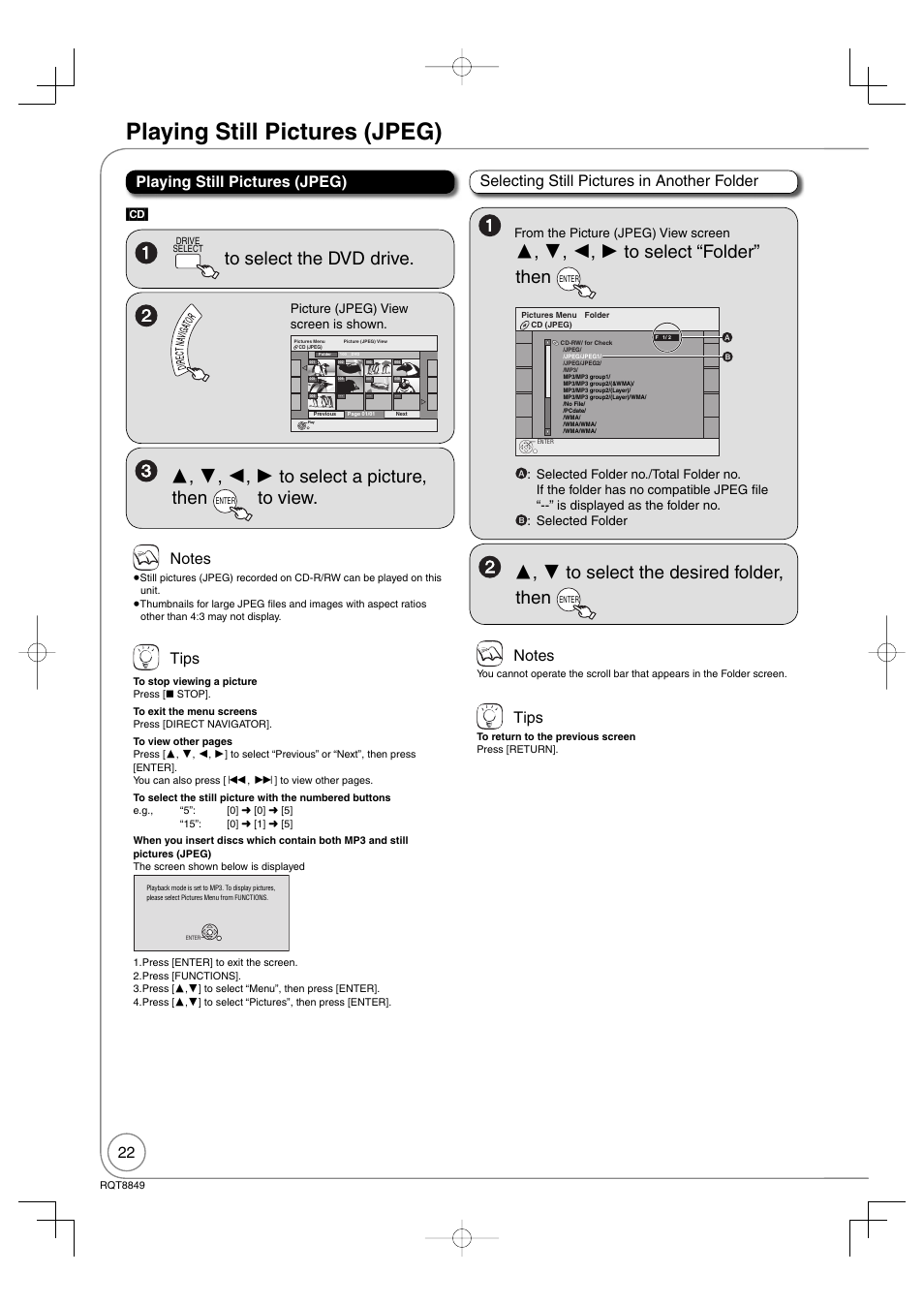 Playing still pictures (jpeg), Tips | Panasonic DMR-EZ37V User Manual | Page 22 / 88