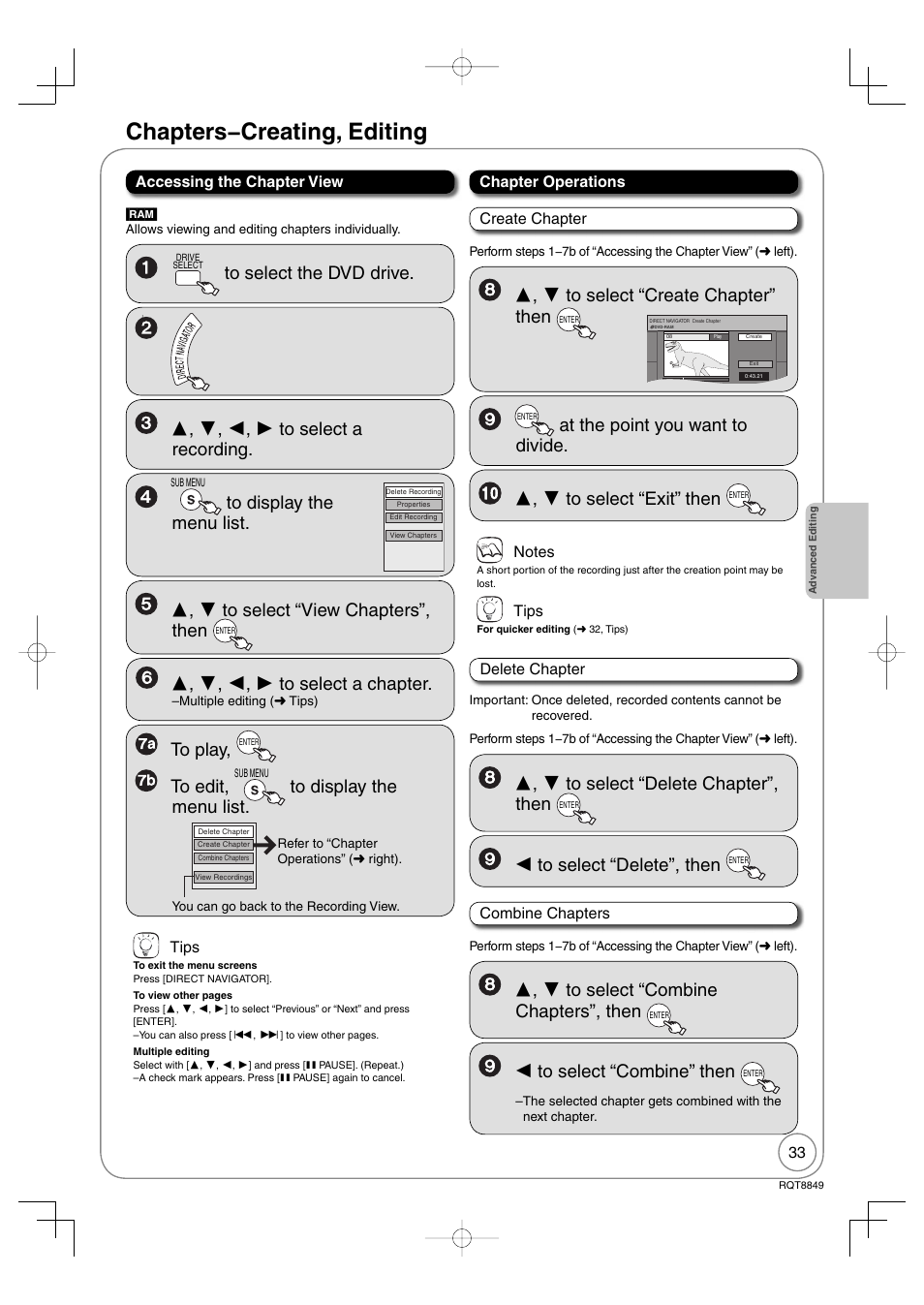 Chapters − creating, editing | Panasonic DMR-EZ37V User Manual | Page 33 / 88