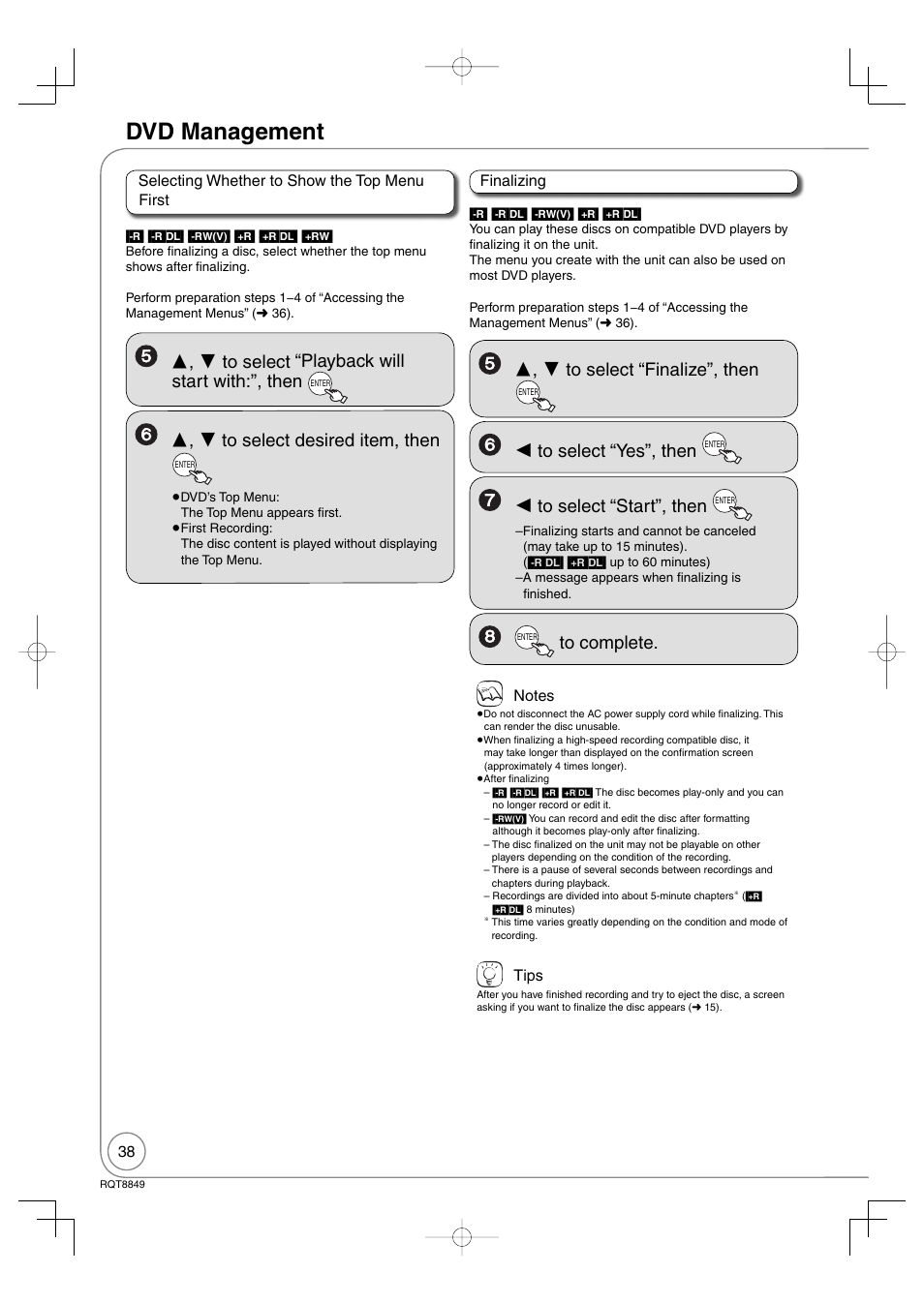Dvd management | Panasonic DMR-EZ37V User Manual | Page 38 / 88
