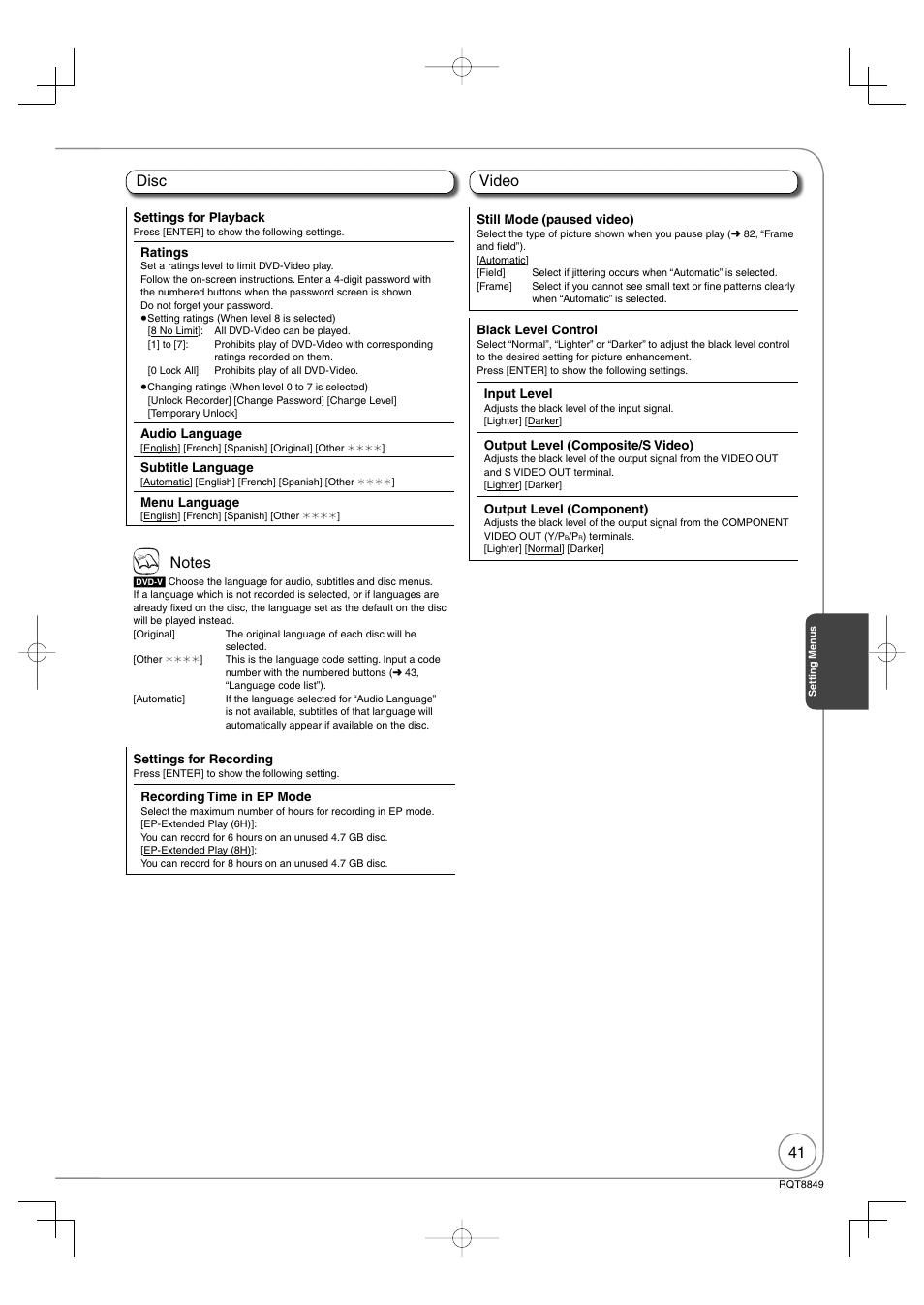 Disc video | Panasonic DMR-EZ37V User Manual | Page 41 / 88