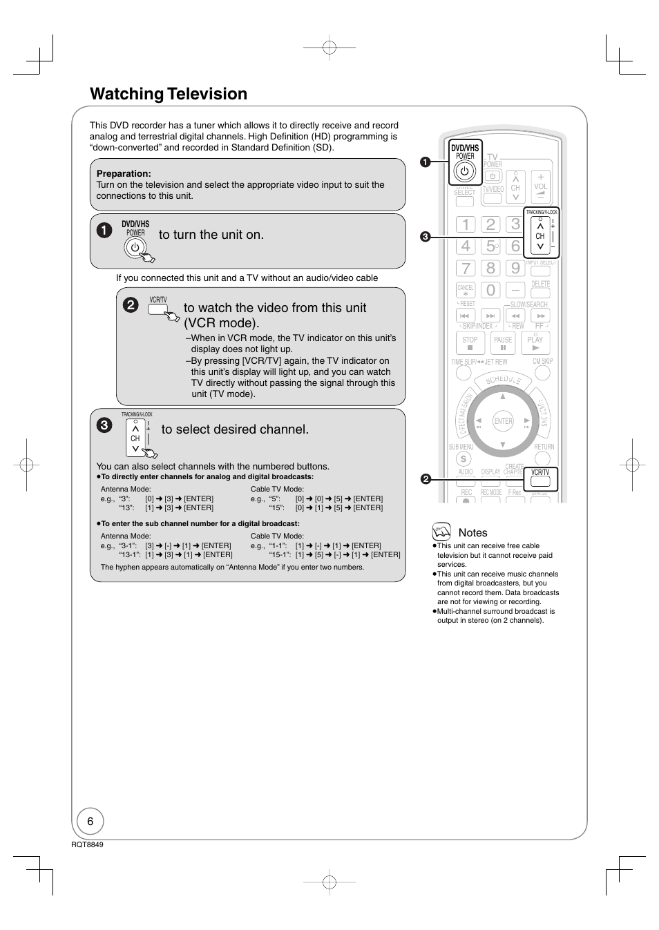 Basic operations, Watching television | Panasonic DMR-EZ37V User Manual | Page 6 / 88