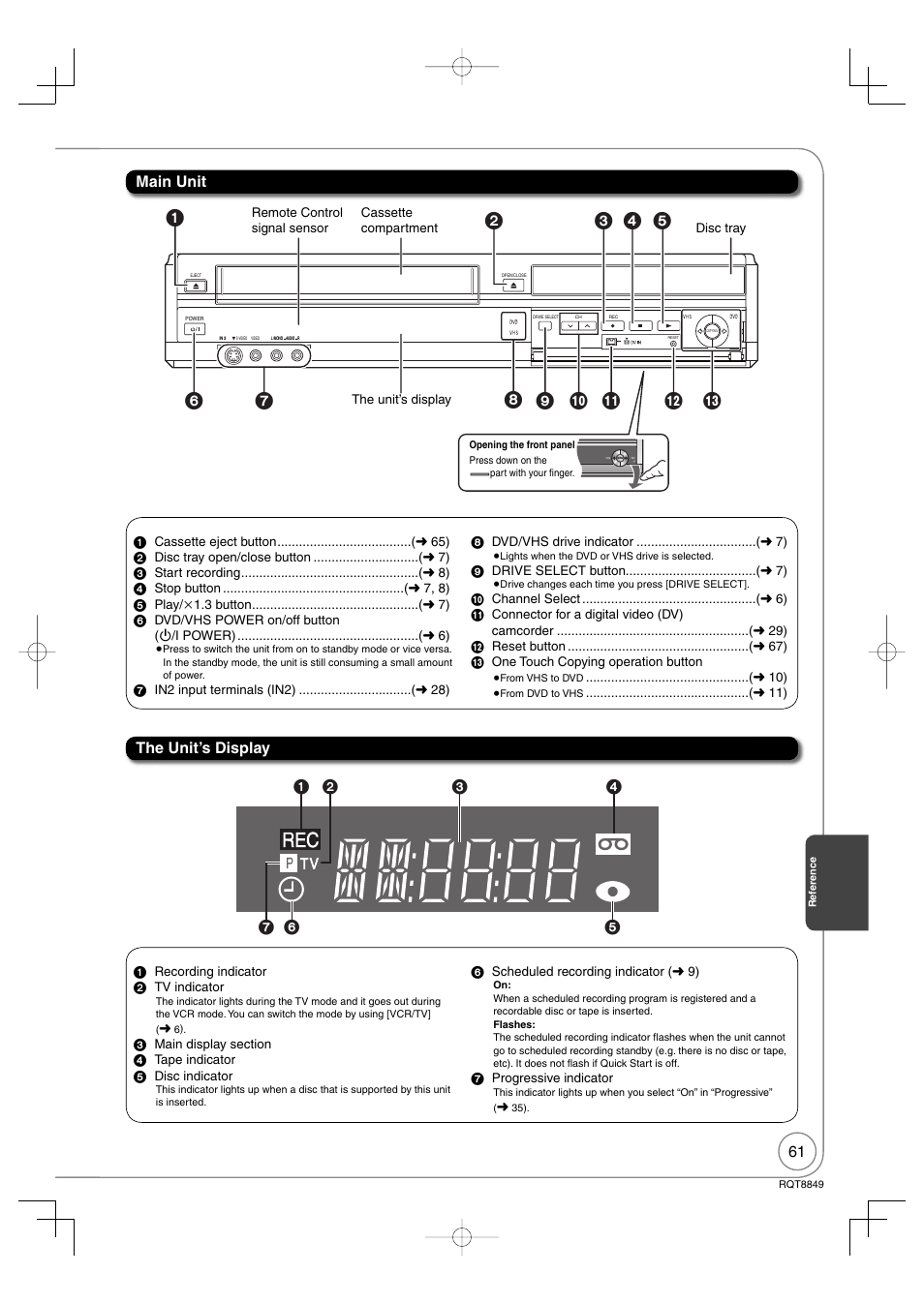 The unit’s display main unit | Panasonic DMR-EZ37V User Manual | Page 61 / 88