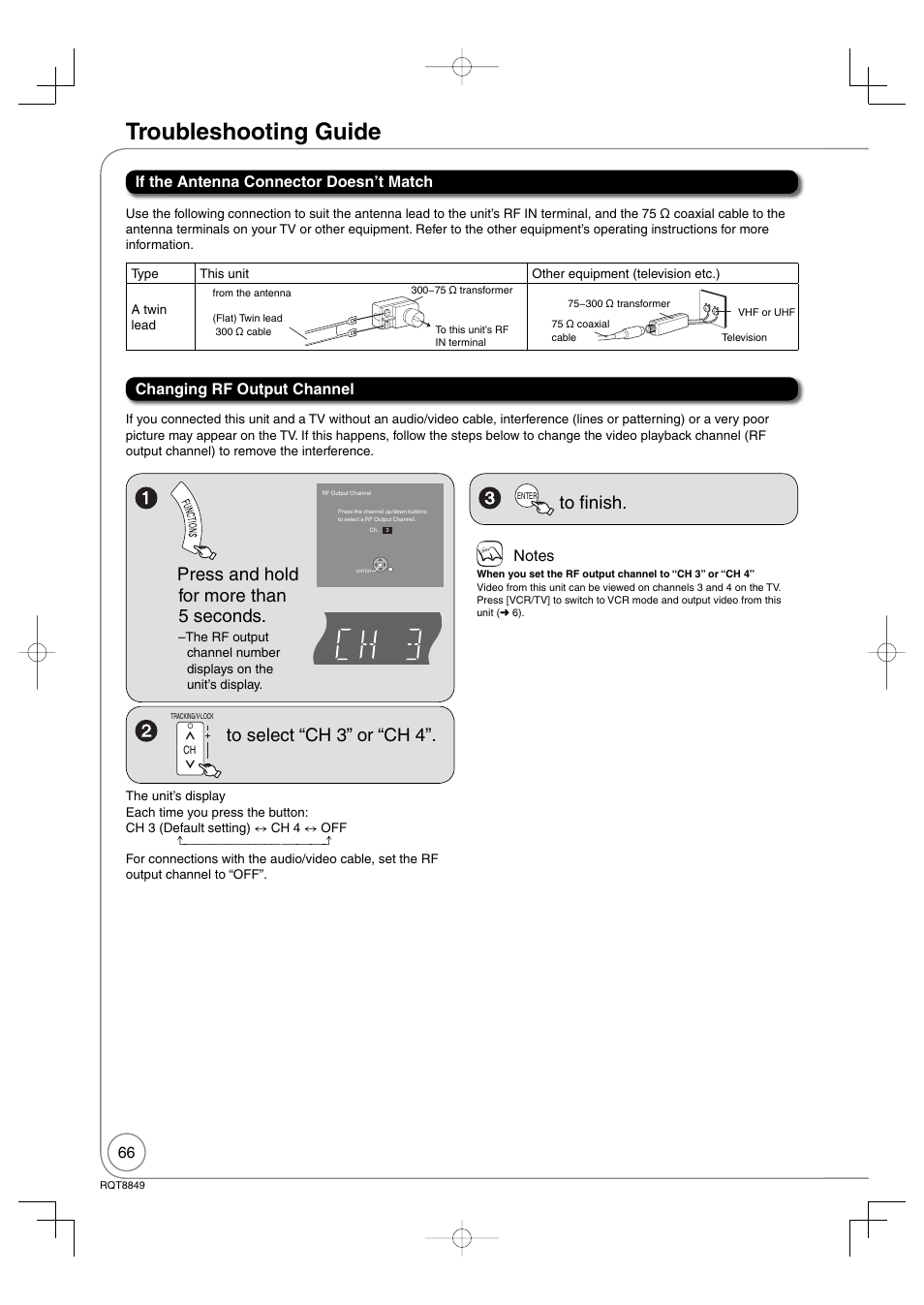 Troubleshooting guide, Press and hold for more than 5 seconds | Panasonic DMR-EZ37V User Manual | Page 66 / 88