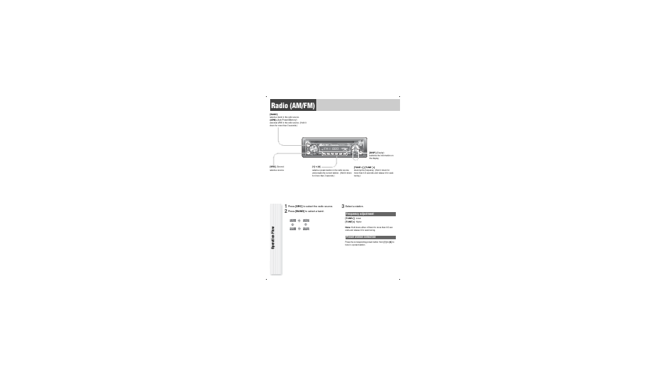 Tuner operation, Radio (am/fm), Operation flow | Frequency adjustment, Preset station selection, Press [src] to select the radio source, Press [band] to select a band, Select a station | Panasonic CQ-C1301U User Manual | Page 10 / 24