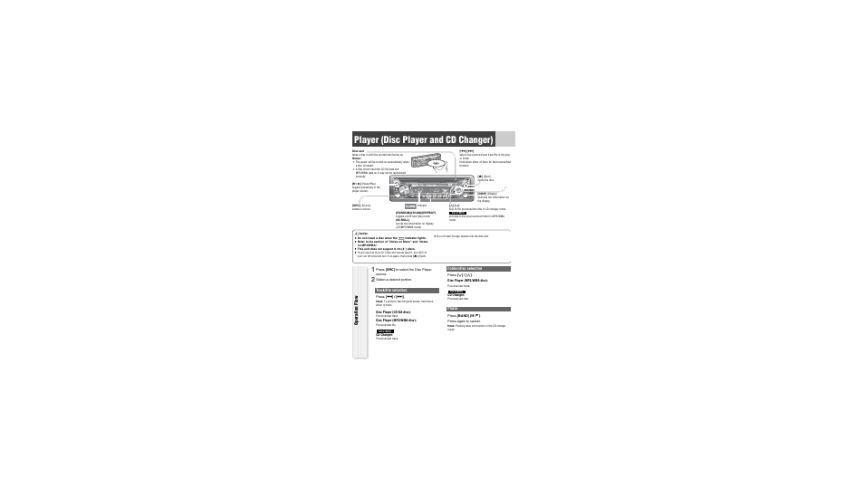 Cd operation, Player (disc player and cd changer), Operation flow | Track/file selection, Folder/disc selection, Pause, Press [src] to select the disc player source, Select a desired portion, Press [ 6 ] / [ 7, Disc player (cd-da disc) | Panasonic CQ-C1301U User Manual | Page 12 / 24