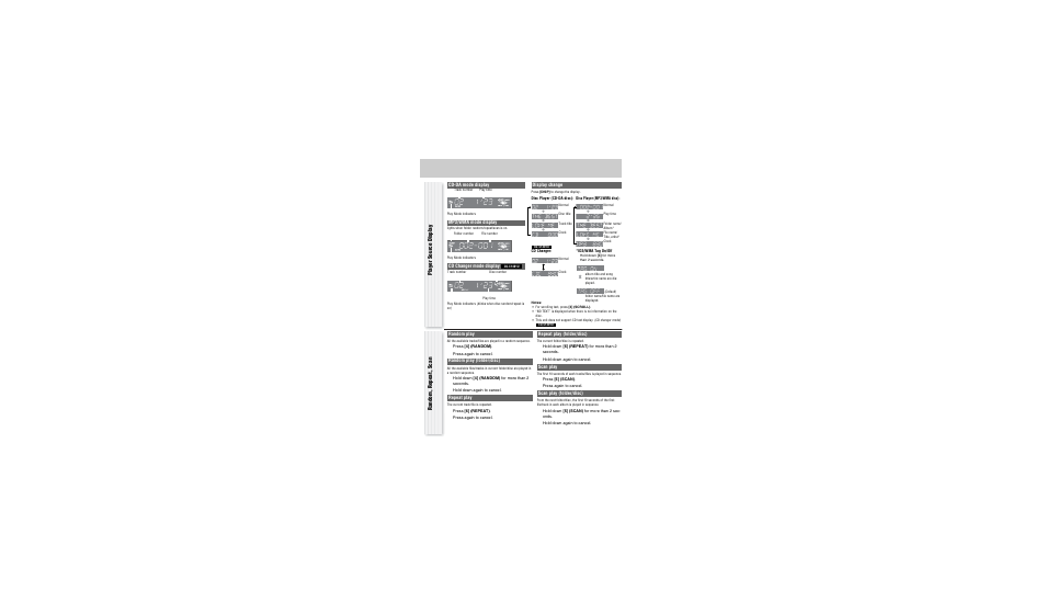 Random, repeat, scan, Player source display, Random play | Random play (folder/disc), Repeat play, Repeat play (folder/disc), Scan play, Scan play (folder/disc), Display change, Cd-da mode display | Panasonic CQ-C1301U User Manual | Page 13 / 24