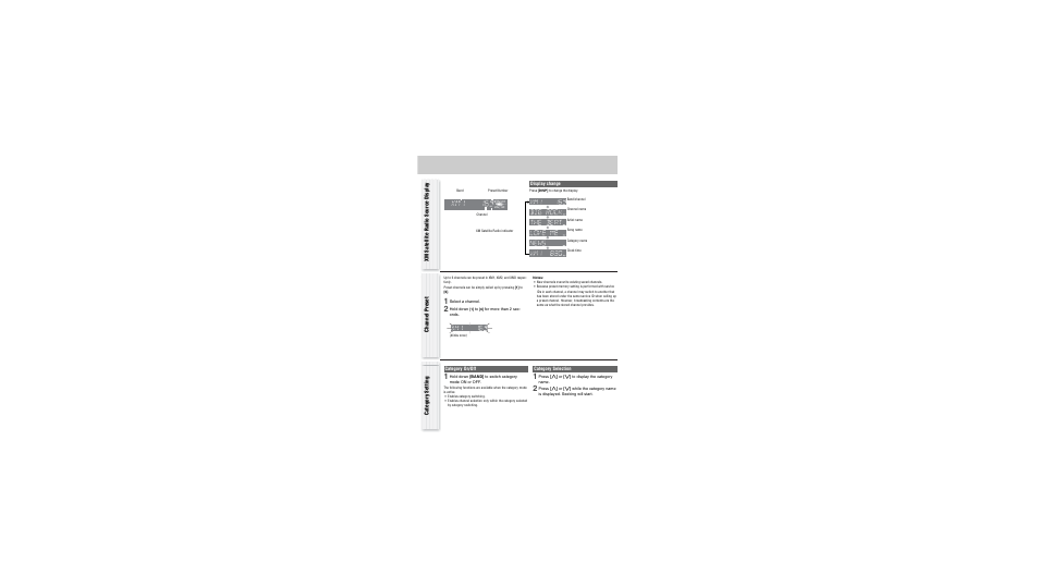 Channel preset categor y setting, Xm satellite radio source display | Panasonic CQ-C1301U User Manual | Page 16 / 24