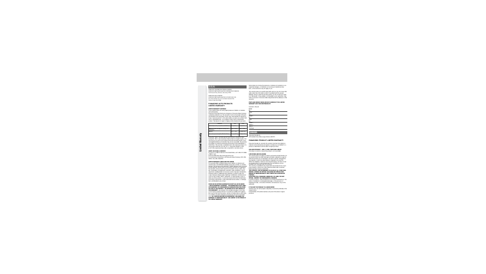 Warranty, Limited w a rranty, U.s.a | Canada | Panasonic CQ-C1301U User Manual | Page 19 / 24