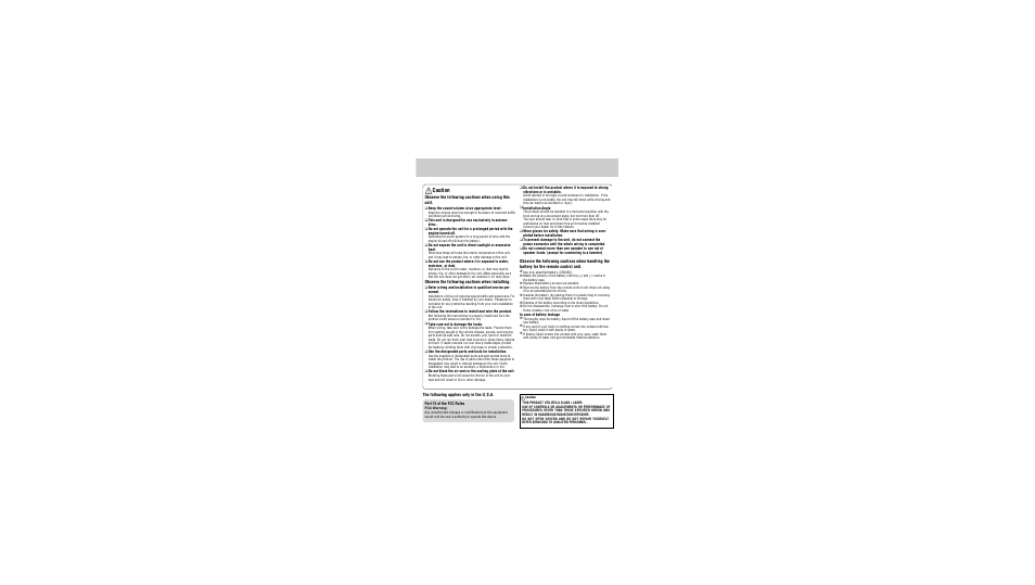 Caution | Panasonic CQ-C1301U User Manual | Page 3 / 24