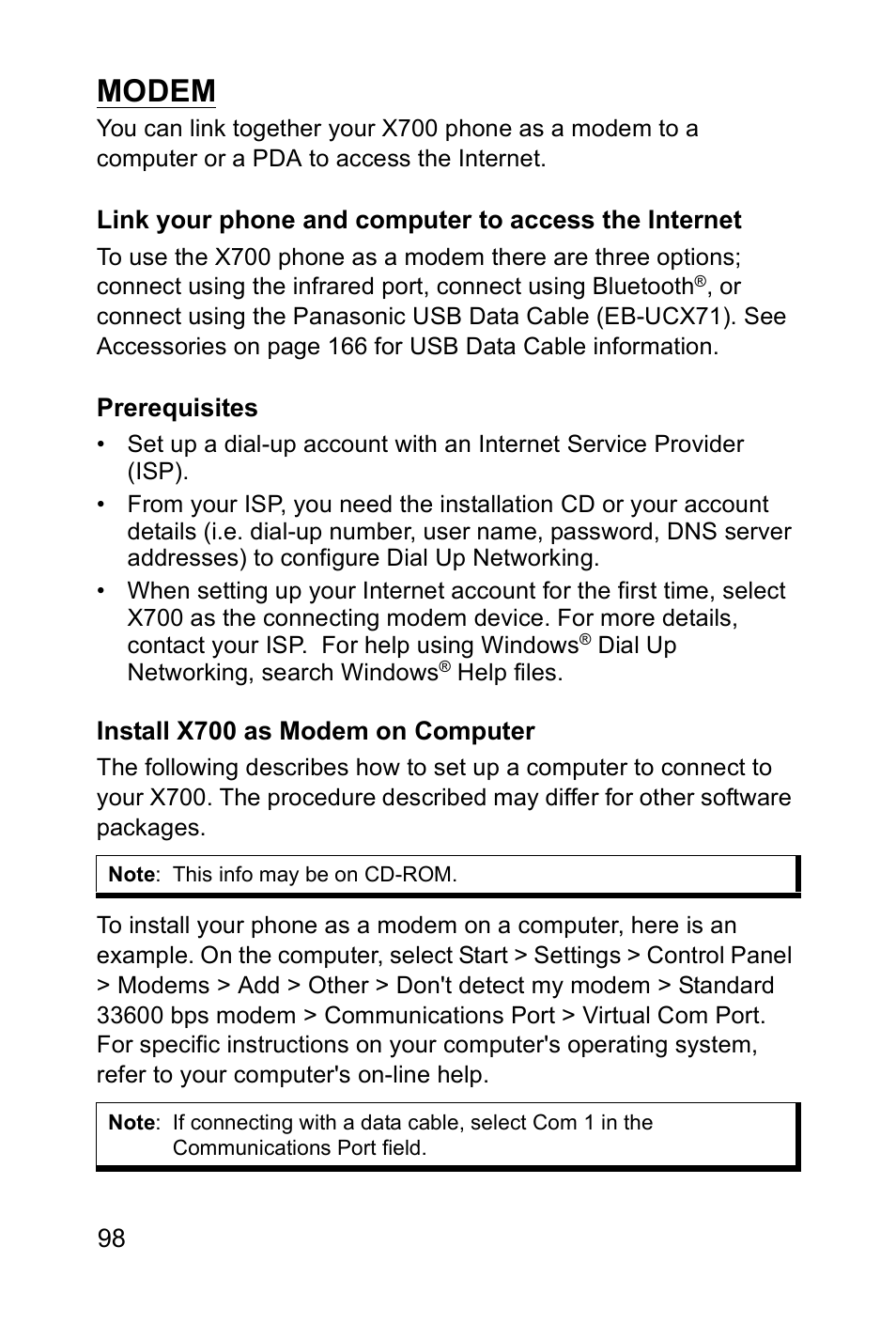 Modem | Panasonic EB-X700 User Manual | Page 101 / 179