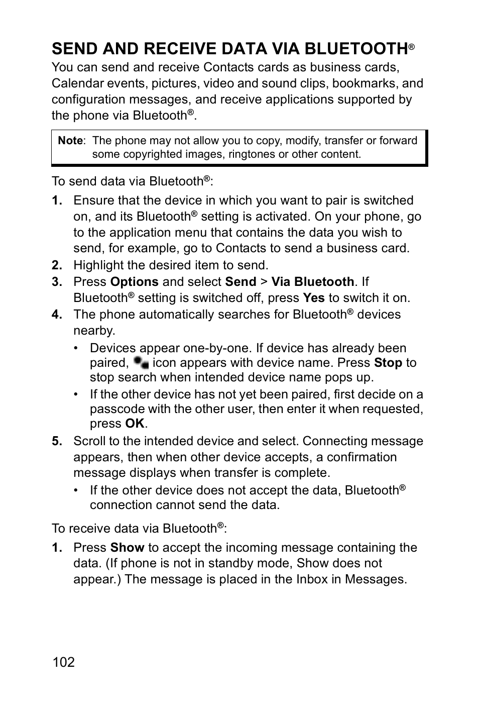 Send and receive data via bluetooth | Panasonic EB-X700 User Manual | Page 105 / 179