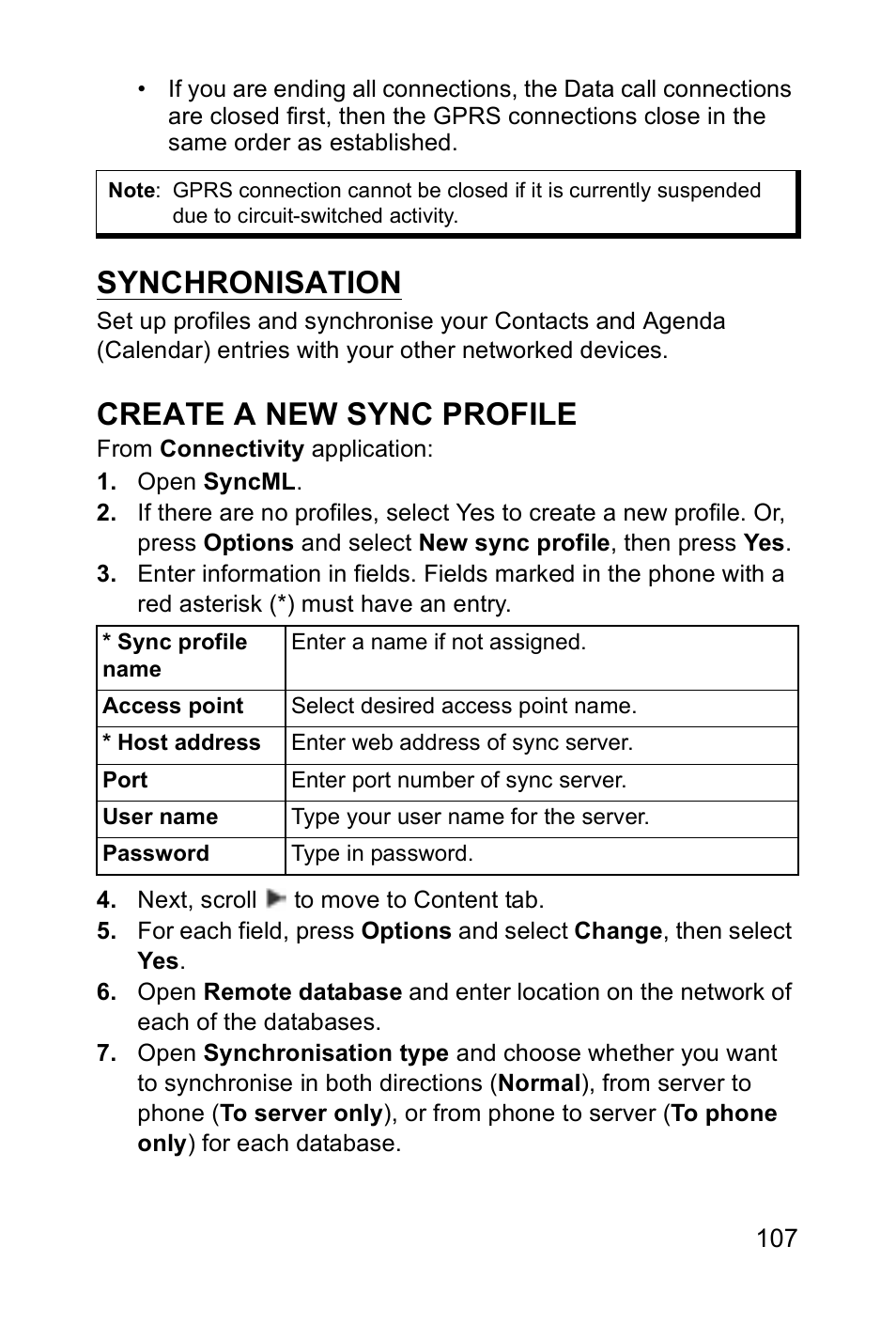 Synchronisation, Create a new sync profile | Panasonic EB-X700 User Manual | Page 110 / 179