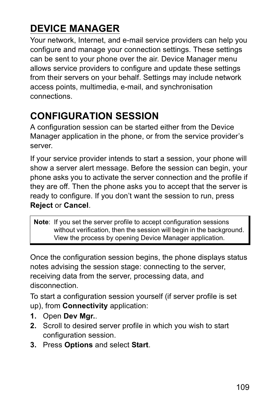 Device manager, Configuration session | Panasonic EB-X700 User Manual | Page 112 / 179