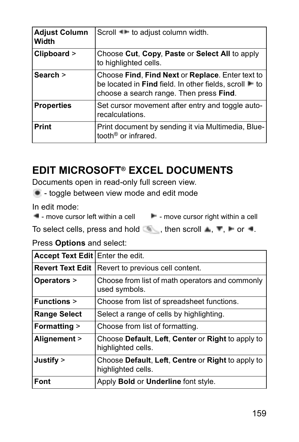 Edit microsoft, Excel documents | Panasonic EB-X700 User Manual | Page 162 / 179