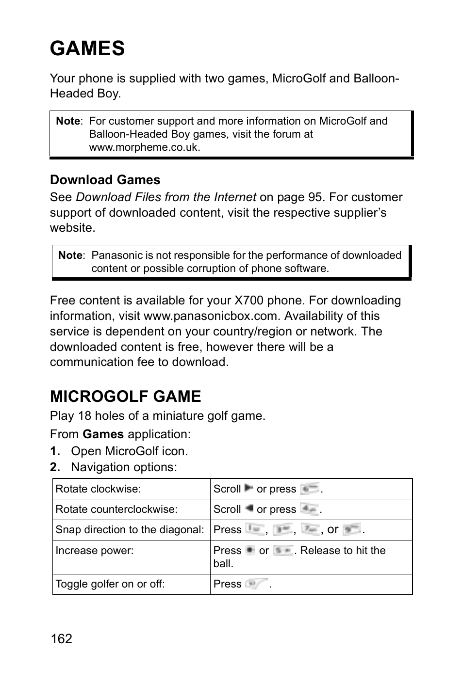 Games, Microgolf game | Panasonic EB-X700 User Manual | Page 165 / 179