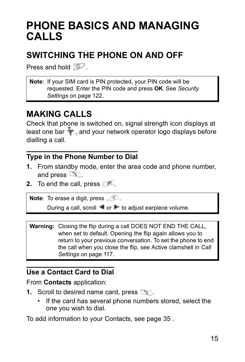 Phone basics and managing calls, Switching the phone on and off, Making calls | Panasonic EB-X700 User Manual | Page 18 / 179