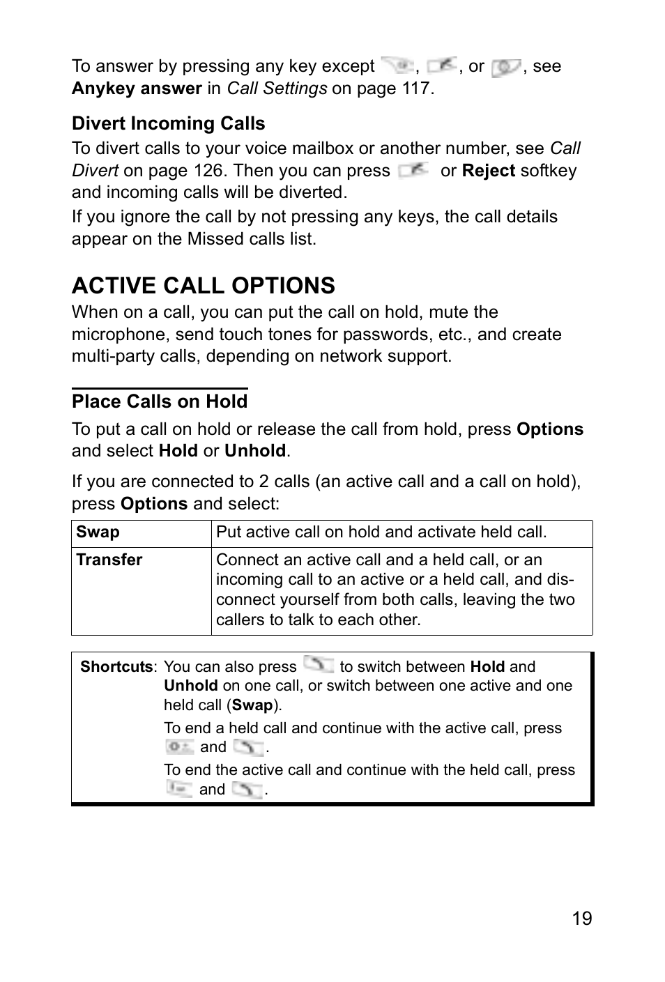 Active call options | Panasonic EB-X700 User Manual | Page 22 / 179
