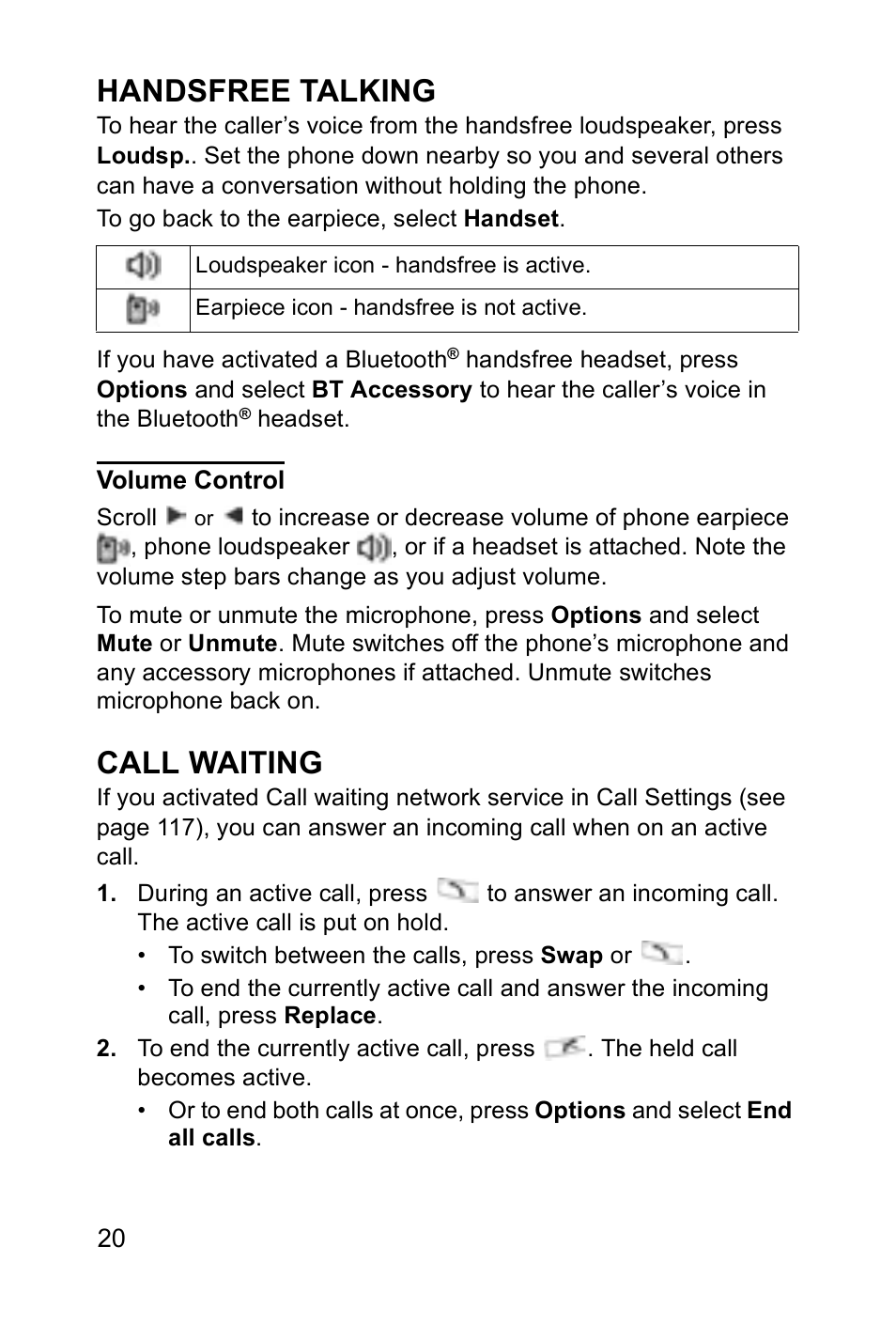 Handsfree talking, Call waiting | Panasonic EB-X700 User Manual | Page 23 / 179