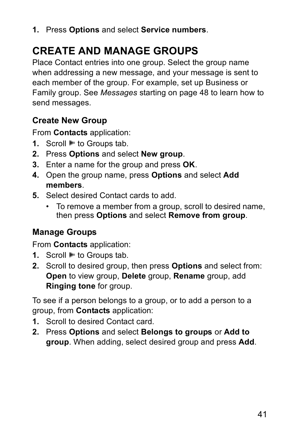 Create and manage groups | Panasonic EB-X700 User Manual | Page 44 / 179