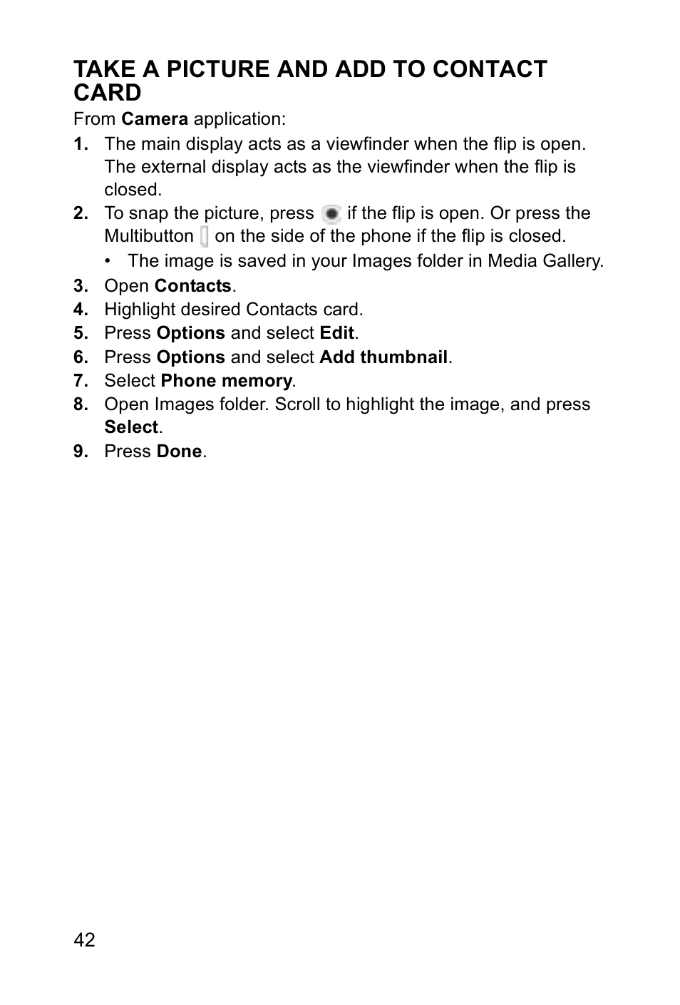 Take a picture and add to contact card | Panasonic EB-X700 User Manual | Page 45 / 179